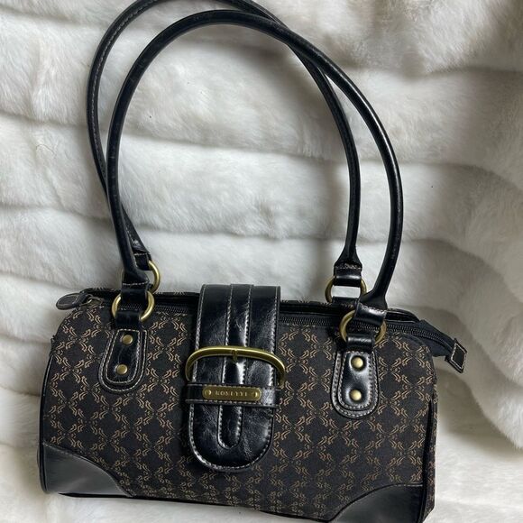Rosetti black canvas small shoulder bag with antique gold prints and hardwares. - Picture 1 of 12